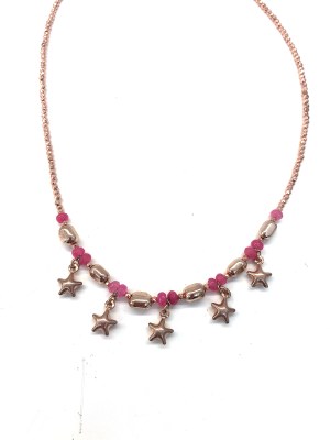 collana in argento con pietre naturali e ciodoli a forma di stella bombata in argento bagnata in oro rosa